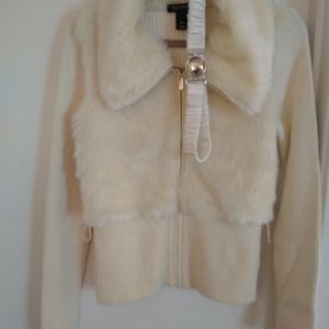 Zip-up faux fur sweater